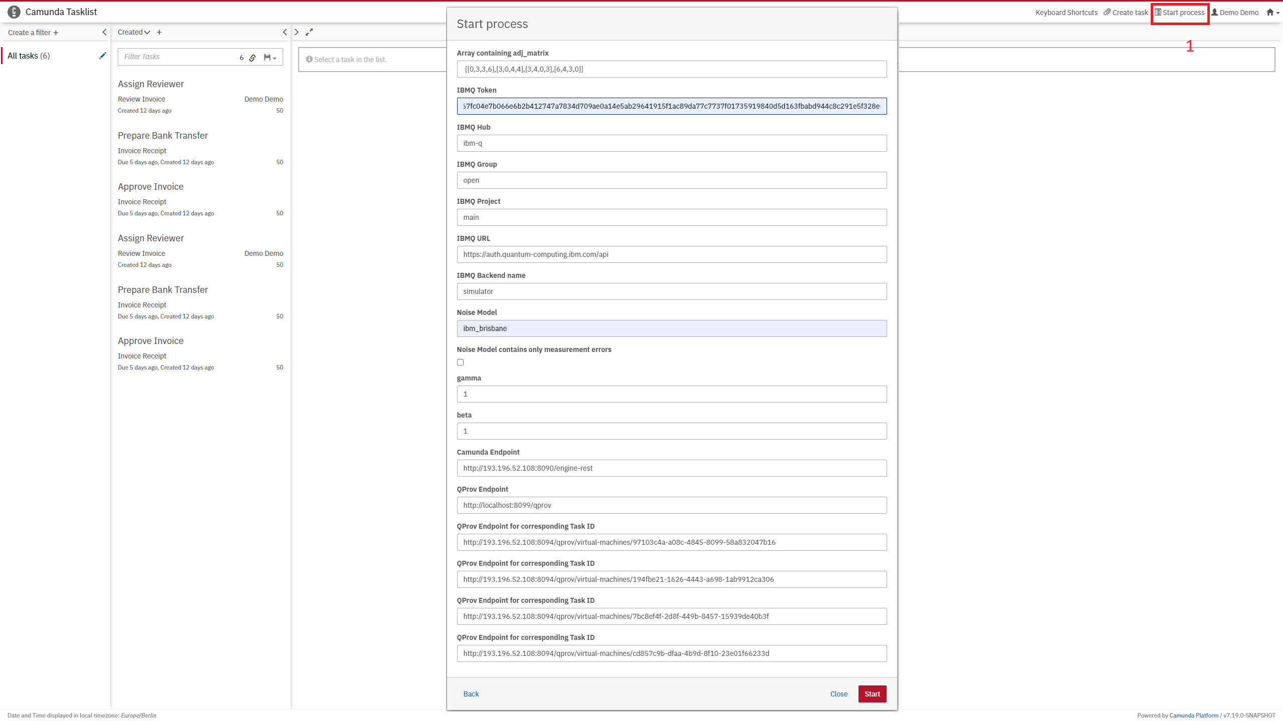 Camunda Start Process