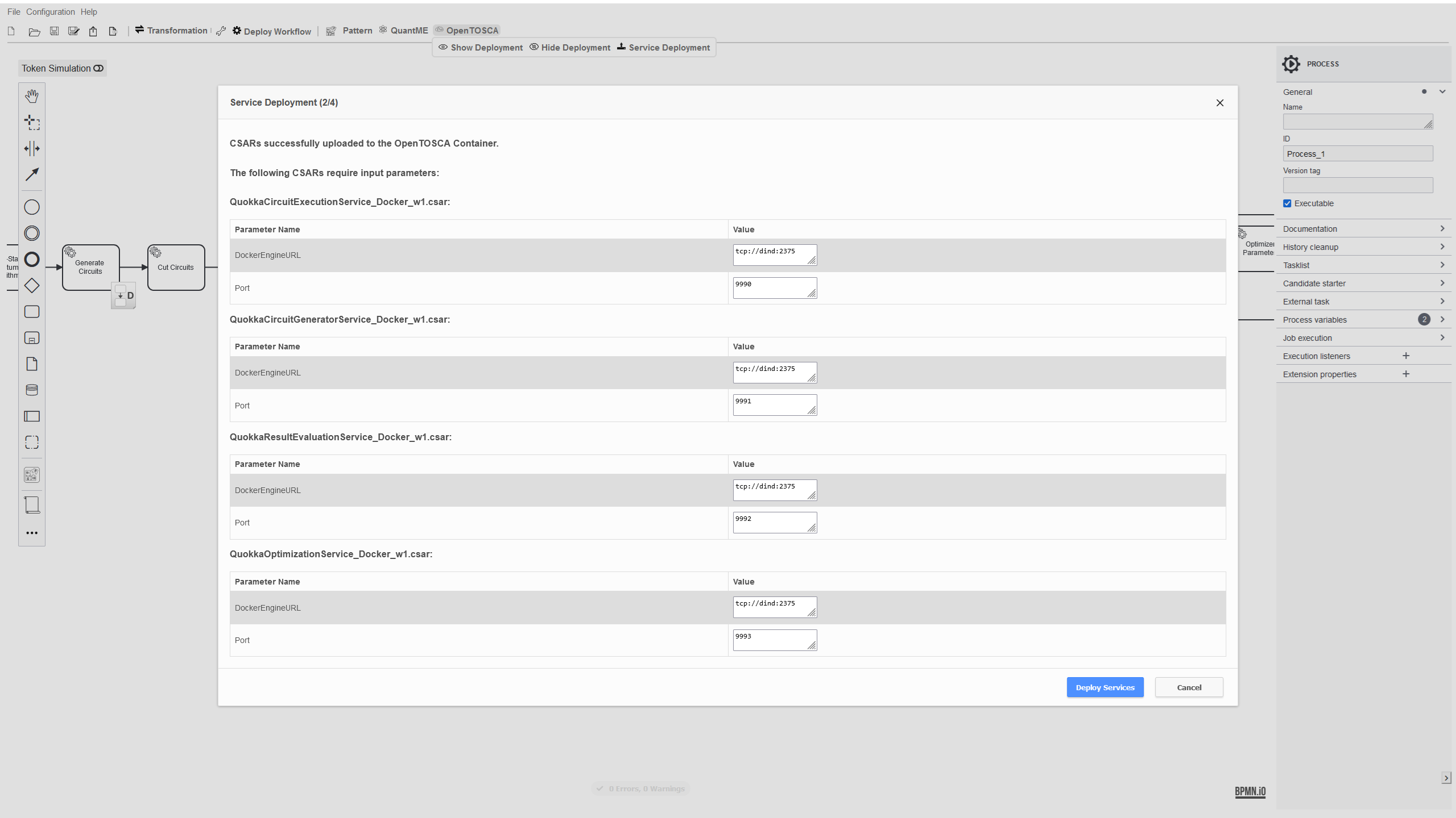 Modeler Service Deployment Input