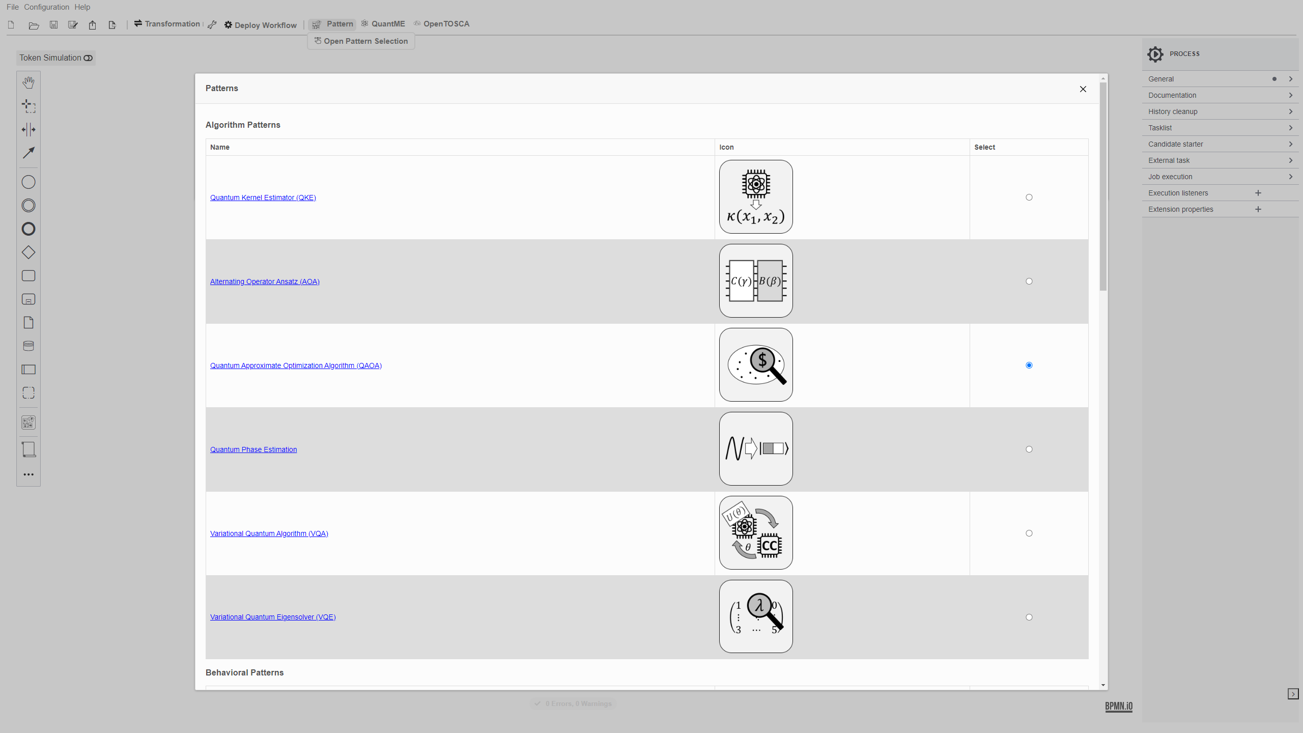 Modeler Pattern Selection Overview